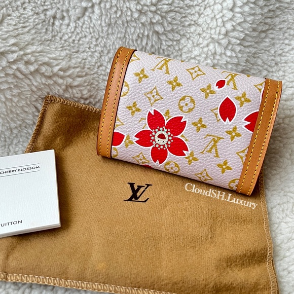 Auth Louis Vuitton Cherry Blossom Red Pink Monogram Card Holder Wallet - Picture 2 of 14